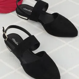 DressBerry Black Pointed Toe Mules With Buckle Closure-2