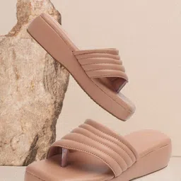 ICONICS Striped Open Toe Flatform Heels-2