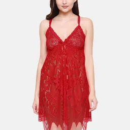 FashionRack Maroon Net Baby Doll with Asymmetric-image-45