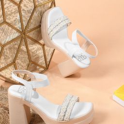THE WHITE POLE Embellished Open Toe Platform Heels-2