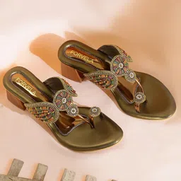 FORVELA Ethnic Embellished Block Heels-10