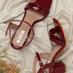 ELLE Maroon Solid Block Heels-31