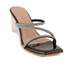 Mast & Harbour Black Embellished PU Party Block Heels-7