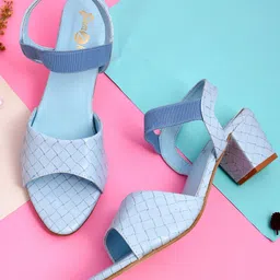 GLAMZKART Textured Open Toe Block Heels-picture-5