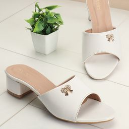 ICONICS Bow Detail Open Toe Block Heels-2