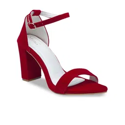 Misto Red & White Block Heels with Buckles-16