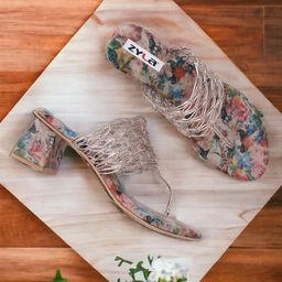Zyla Textured Open Toe Block Heels-5