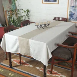 ZEBA Beige & White Patchwork Rectangle Shaped Table Cover-21