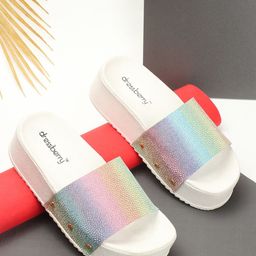 DressBerry White Textured Open Toe Flatform Heels-1