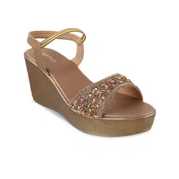 Metro Embellished Open Toe Wedges With Backstrap-26