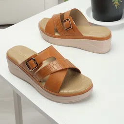 ICONICS Textured Open Toe Buckles Detail Flatform-48