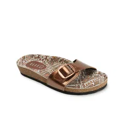 ELLE Leather Open Toe Flats With Buckle Detail-6