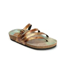 ELLE Strappy Textured Leather Open Toe Flats With Buckles-13