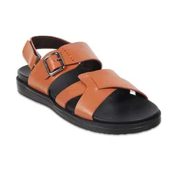 Mochi Men Tan & Black Leather Comfort Sandals-image-21