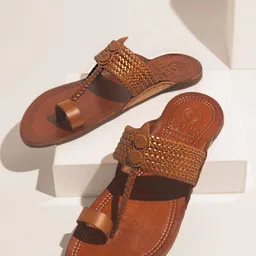 PRIVO by Inc.5 Textured Leather Kolhapuri Comfort Sandals-picture-48