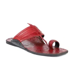 PRIVO by Inc.5 Men Red Ethnic Leather Comfort Sandals-image-3
