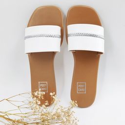 POSTCARD Embellished Leather Open Toe Flats-50