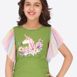 CUTECUMBER Girls Green Floral Printed Top-image-46