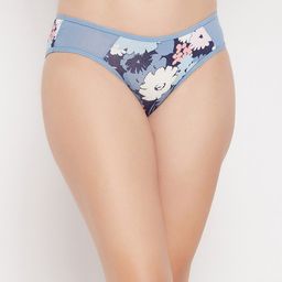 Clovia Women Blue Low Waist Floral Printed Bikini Briefs with Powernet Panels PN1649A03XXL-image-95