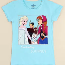 Kids Ville Girls Blue Cartoon Frozen Printed Pure Cotton T Shirt-image-60
