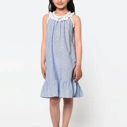 BLANC9 Girls Blue Printed Pure Cotton Nightdress-image-46
