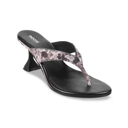 Mochi Black Printed Kitten Sandals-9