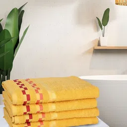 BIANCA Yellow Pack Of 4 450 GSM Mercerized Combed Cotton Towels-image-7