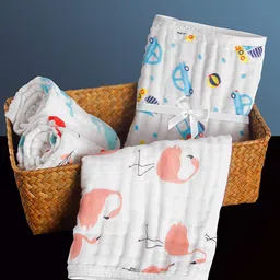 Moms Home Infants Kids Set of 4 Printed 500GSM Organic Cotton Towels-31