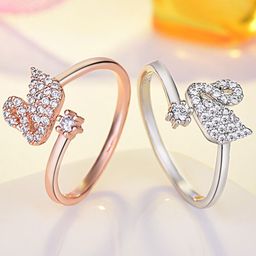 MYKI Silver-Plated & CZ-Studded swan shape Adjustable Finger Ring-image-85