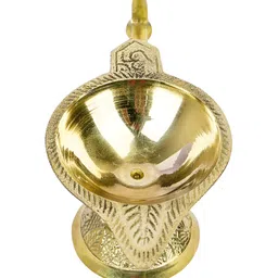 Kuber Industries Beige Textured Brass Pooja Diya With Handle image 4