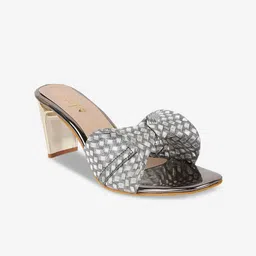 AXIUM Textured Open Toe Block Heels With Bows image 3