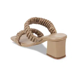 Mochi Beige Textured Regular Height Synthetic Block Sandals image 2