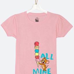 YK Warner Bros Girls Pink Tom & Jerry Sibling Collection Printed Cotton T-shirt-image-65