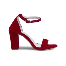Misto Red & White Block Heels with Buckles image 5