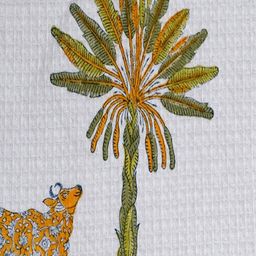 DESIGN GAATHA Off White & Green Palm & Cow Block Printed Cotton Hand Towel image 4