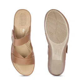 bata comfit Bata CHANNEL MULE Textured Open Toe Wedge Heels image 4