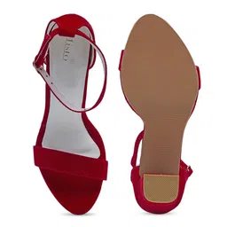Misto Red & White Block Heels with Buckles image 2