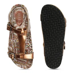 ELLE Printed Leather  Open Toe Flats With Backstrap image 4