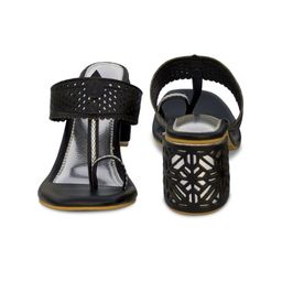 Sole House Textured Open Toe Laser Cuts Block Heels image 3