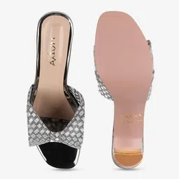 AXIUM Textured Open Toe Block Heels With Bows image 4