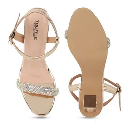 Truffle Collection Embellished Open Toe Block Heels image 3