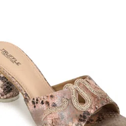 Truffle Collection Textured Embellished Open Toe Block Heels image 2