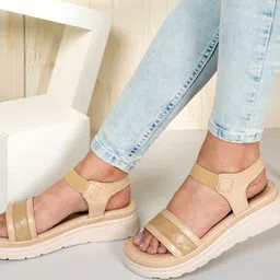 DressBerry Beige Open Toe Comfort Heels-34