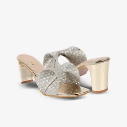 AXIUM Textured Open Toe Block Heels With Bows image 3