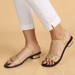 Picktoes Embellished Open Toe Block Heels With Backstrap image 4