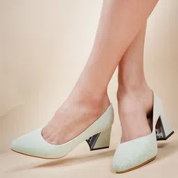 Lavie Textured Round Toe Block Heeled Pumps-14