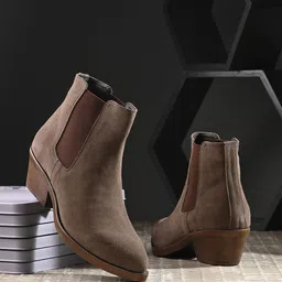 San Frissco Women Block-Heeled Leather Suede Chelsea Boots-picture-35