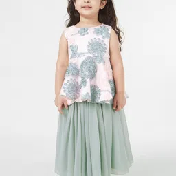 TIC TAC TOE Girls Grey & Pink Embroidered Top with Skirt-image-15