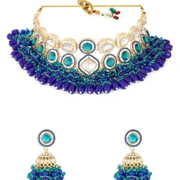 Zaveri Pearls Gold-Plated Stone-Studded & Pearl-Beaded Details Jewellery Set-22
