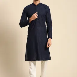 RAJUBHAI HARGOVINDAS Geometric Chikankari Embroidered Cotton Straight Kurta-picture-38